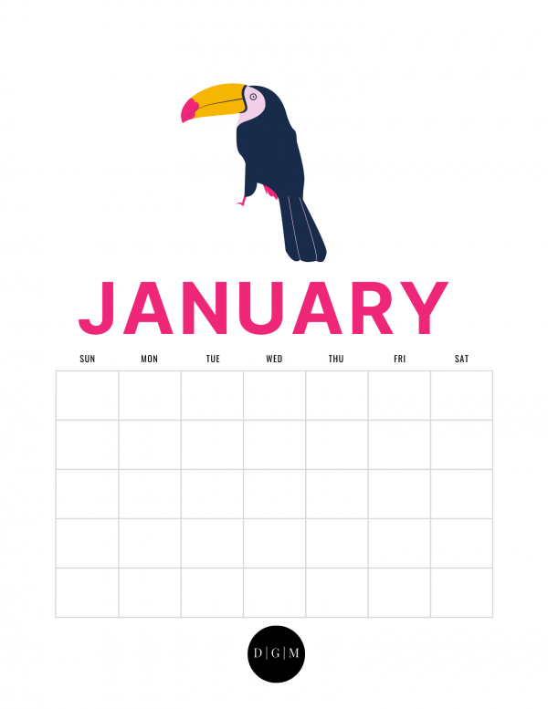 Preview Bird January Blank Printable Calendar Page