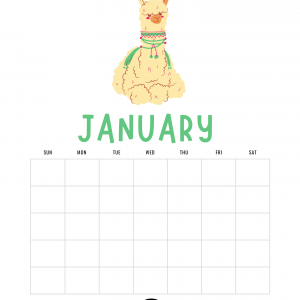 January Llama Printable Calendar Page