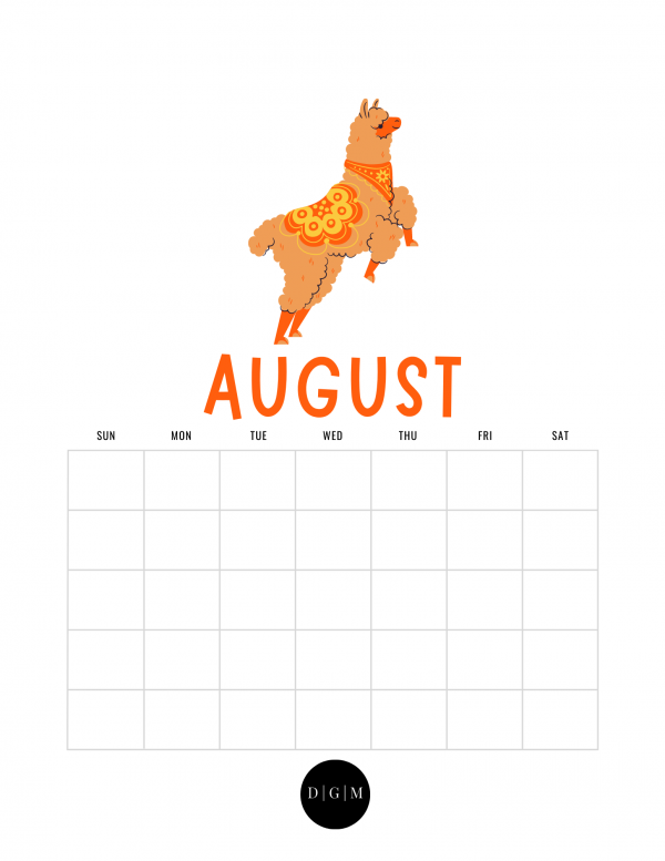 Preview of Llama themed Printable Download Calendar